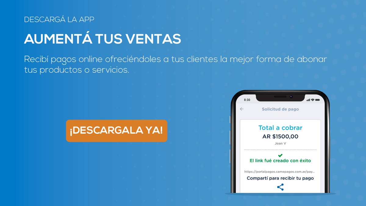 Descargá la app y comenzá a utilizar tu billetera virtual:
📱 Android bit.ly/3932vKl
📱iOS apple.co/2Pt4nEn
camepagos.com.ar
#billeteravirtual #ventaonline

<a href="/redcame/">CAME</a>