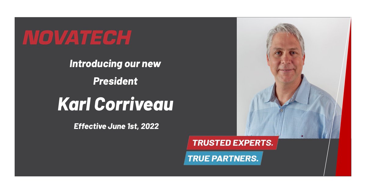 novatech_ca's tweet photo. Karl Corriveau, former V.P. Operations, was promoted to President as of June 1st, 2022, replacing Frédéric Vergès, who has decided to transition to a new role as Director of Customer Experience marking the realization of a well-executed leadership succession plan in Novatech. https://t.co/dGukDDLS6E