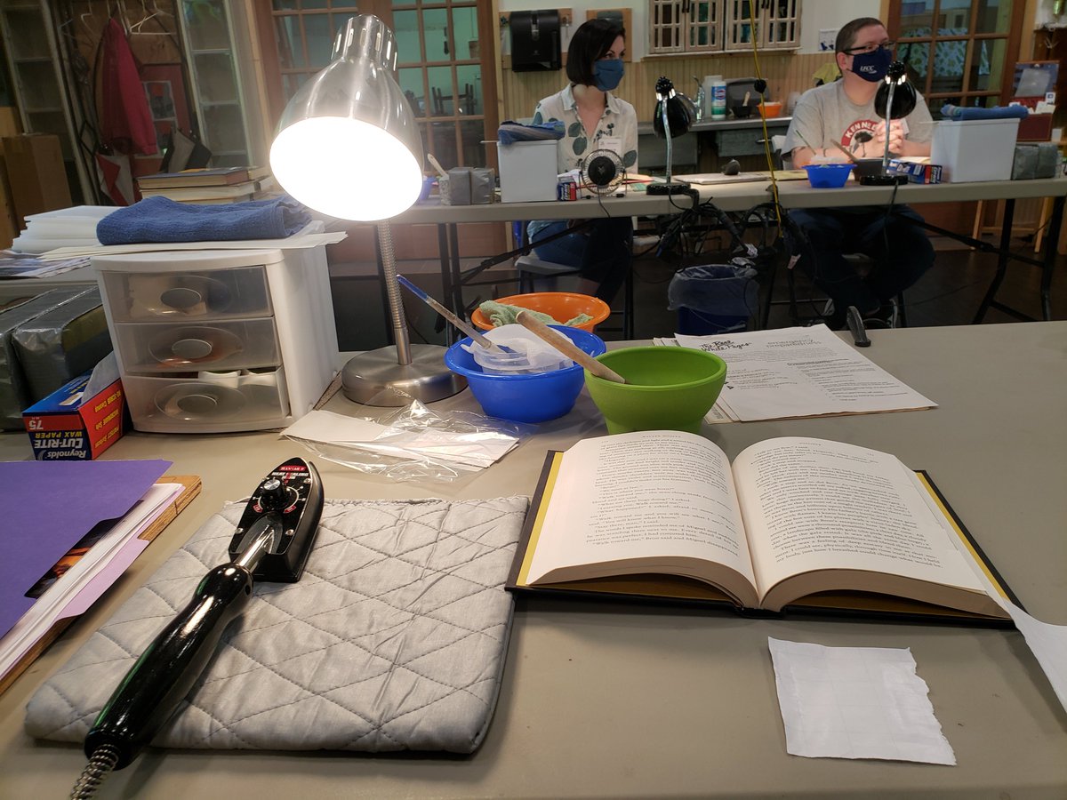 pandagail's tweet photo. Book repair class at Cat Tail Book Binding in Winchester, VA. https://t.co/yhBQaDtRMC