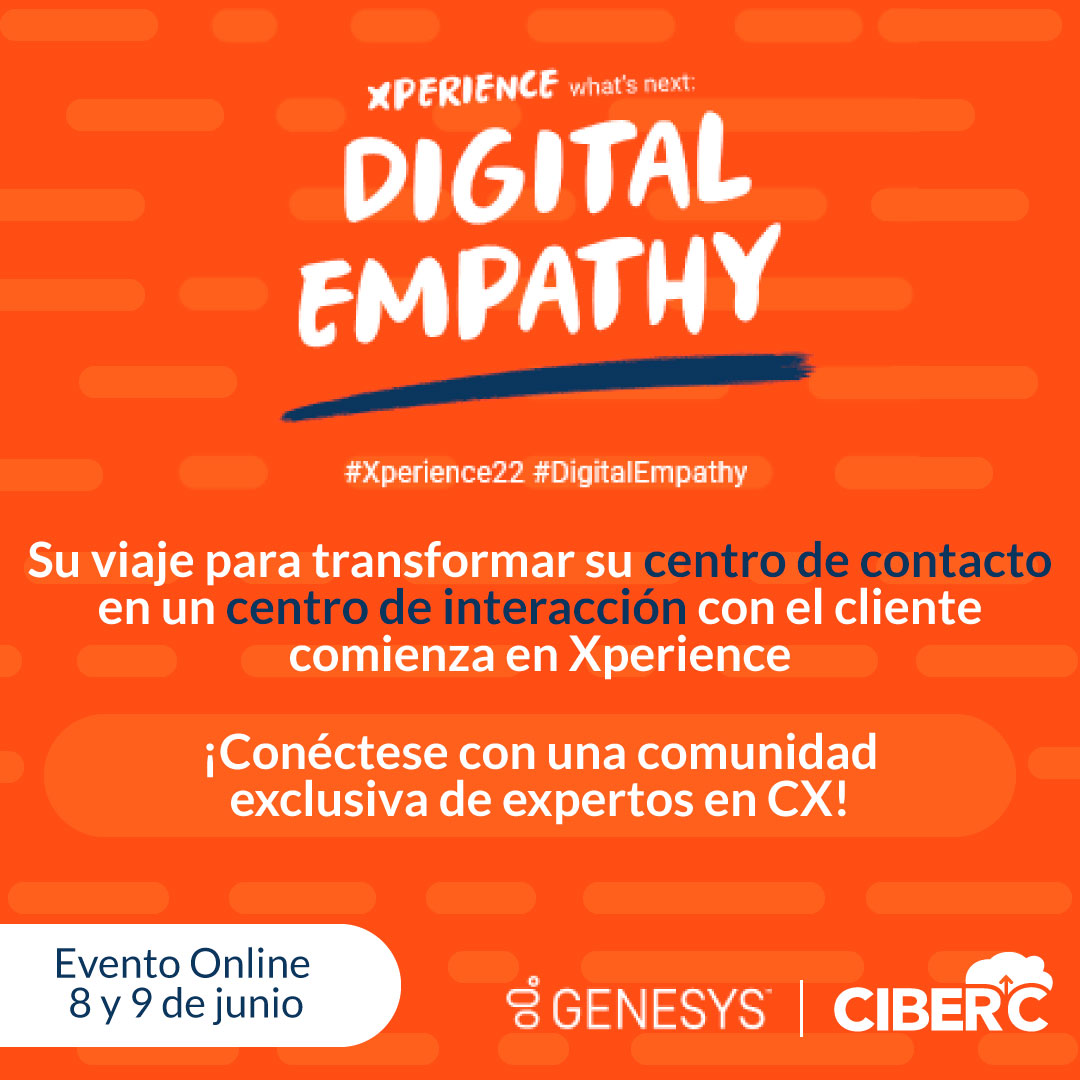 CIBERC_L's tweet photo. #Xperience22 es el evento #CX del año, 🥳 ¡y estaremos presentes! Regístrate ahora y únete de manera virtual. 👉🏼 https://t.co/eHZYHMPFsx
-
-
-
#EmpatíaDigital #CiberC #Genesys #Xperience https://t.co/IwF5CXzkrC