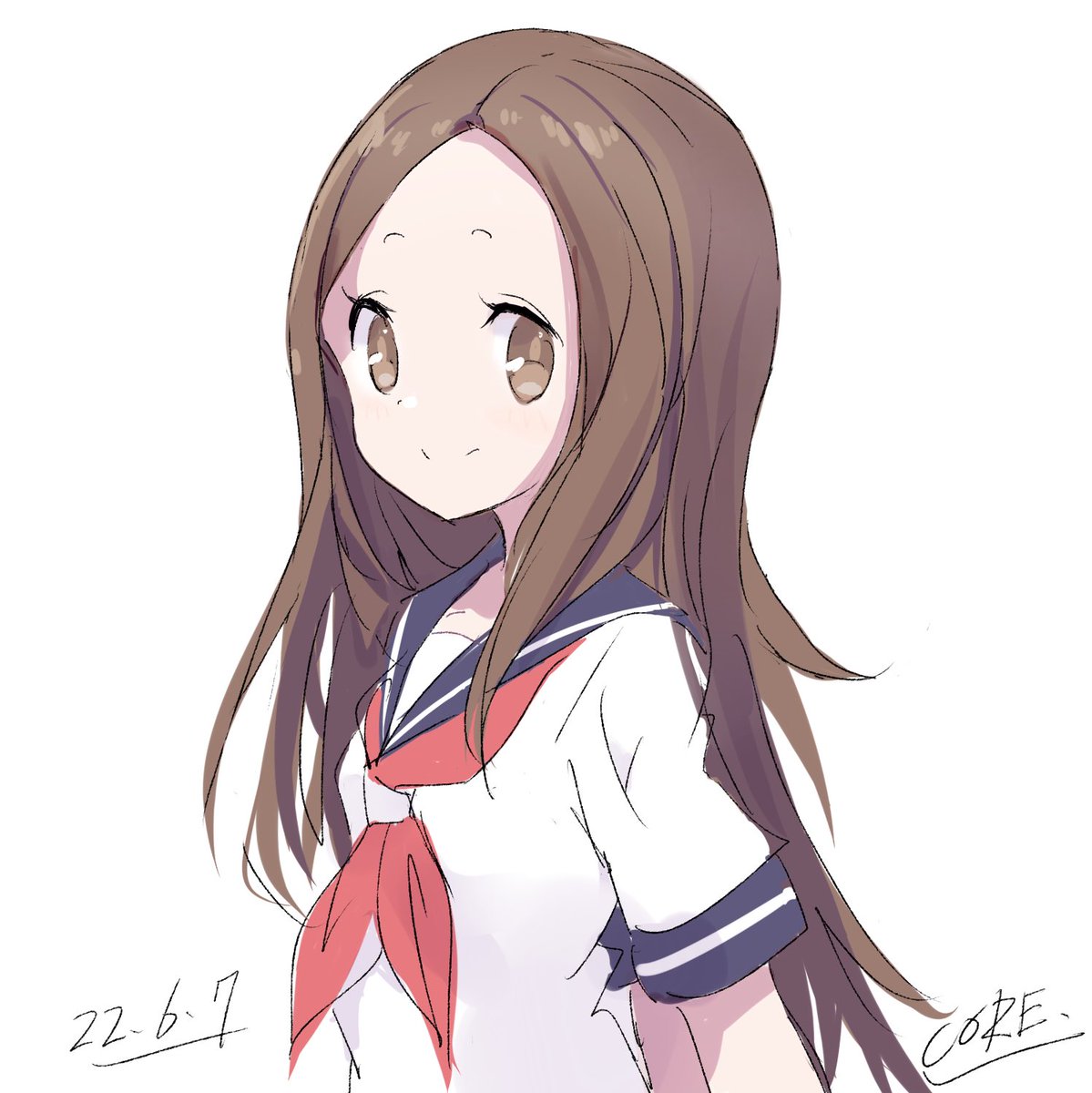 takagi-san 1girl solo brown hair long hair white background brown eyes simple background  illustration images