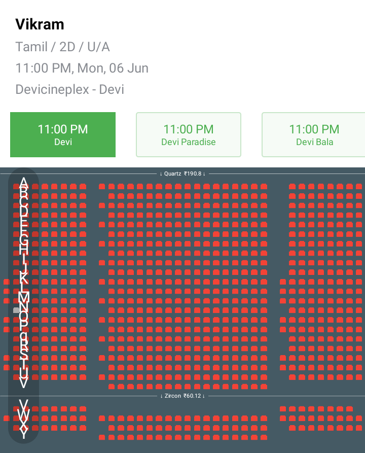i_RA_Anand's tweet photo. #Vikram Day 4,
Monday Nightshow,
(2462) Tickets are soldout in Chennai #DeviCineplex
#Devi (838 seats) - Full
#Deviparadise (1047 Seats) - Full
#Devibala ( 308 Seats) - Full
#Devikala (269 Seats) - Full https://t.co/ZSiIjJHdSV