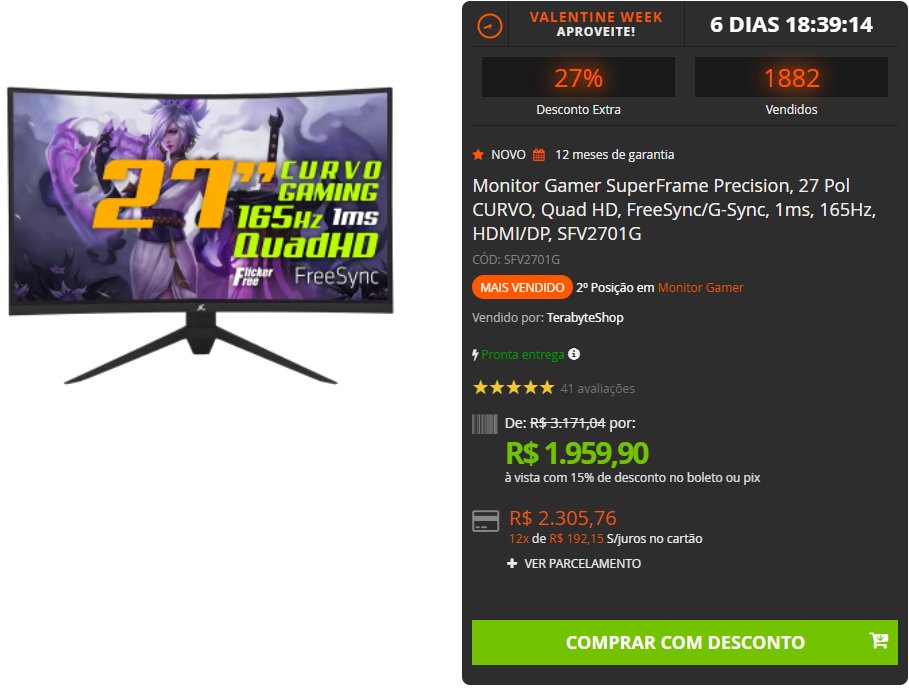 Terabyte on Twitter "Oferta! 🚨 Monitor Gamer SuperFrame Precision, 27