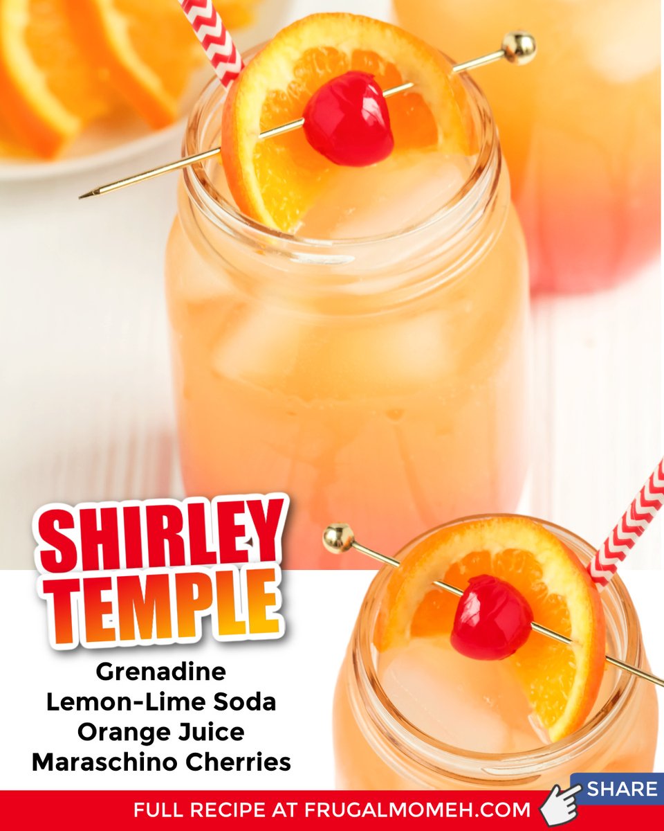 A classic Shirley Temple recipe made with lemon-lime soda, orange juice, and grenadine. Perfect fun and fancy mocktail for any party!

Get the FULL recipe &gt;&gt; frugalmomeh.com/shirley-temple…