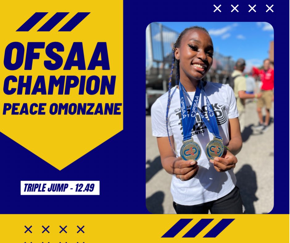 campiontrack's tweet photo. Congrats to @Passionatelypea on her unbelievable performances at the 2022 @OFSAATrack championships winning double gold in the senior girls long and triple jumps and 8th in the 100m #ArriveWinLeave https://t.co/YaViNbc3N5