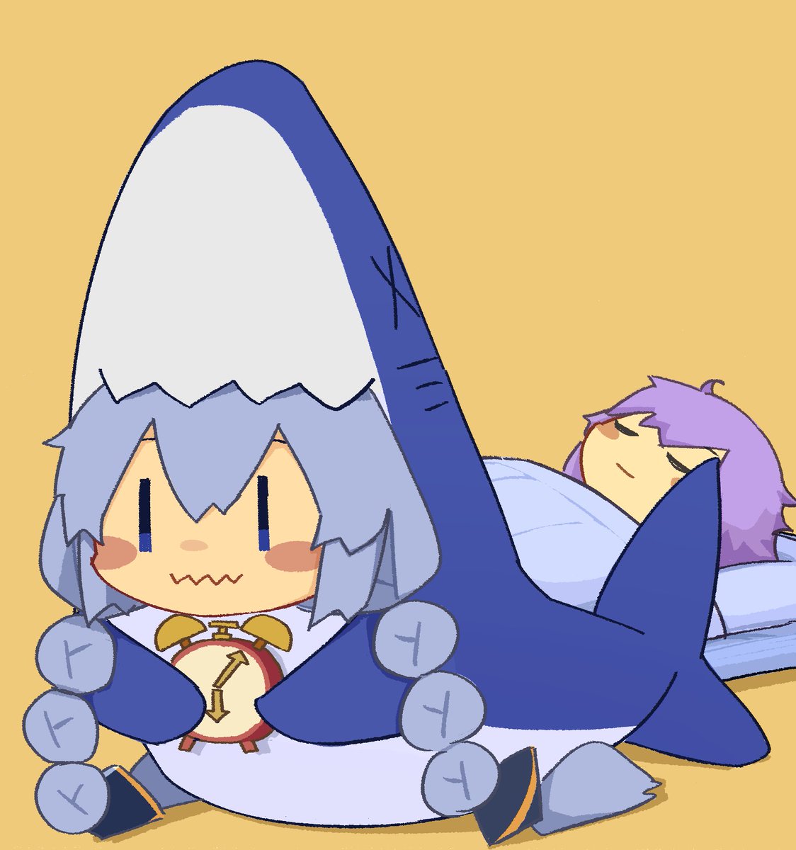 紲星あかり ,結月ゆかり 「ゆかりさんの睡眠を守るさめちゃん⏰🦈 」|このほしのイラスト