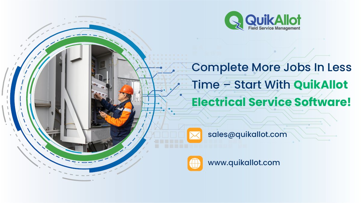 quikonesolution's tweet image. Get the #Electricalservice jobs done in lesser time and with ease using mind-boggling #fieldforceautomationsoftware, #QuikAllot!
Move your business to the top in no time, a free demo is available! bit.ly/2yVFNGC
#ElectricalServiceBusinessSoftware
#FieldForceSoftware