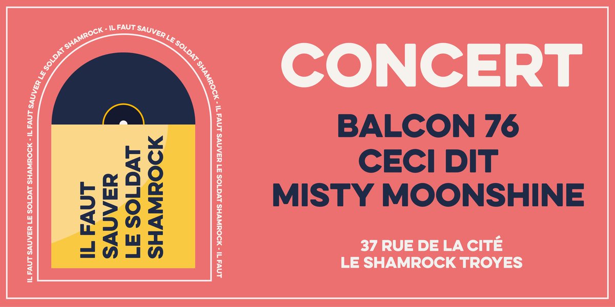 Vous connaissez sans doutes Le Shamrock. Après la crise sanitaire, il traverse une situation financière difficile. L’opération « Il faut sauver le soldat Shamrock » a donc été lancée,

Nous y donnerons un concert de soutien ce vendredi 10 juin avec Ceci Dit et Misty Moonshine ⚡️