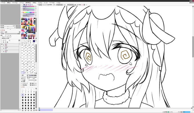 差分2枚線画が描けたので寝るー(ぐるぐる目すき) 
