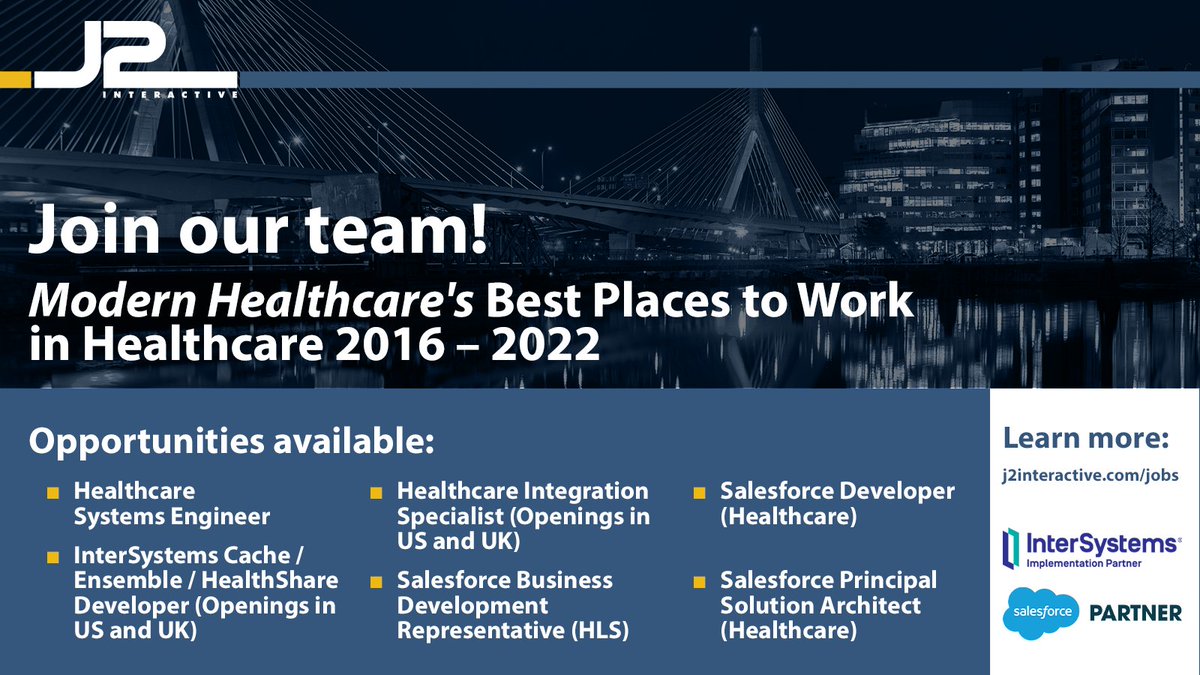 Want to join the team that <a href="/modrnhealthcr/">Modern Healthcare</a> has called one of the best places to work in healthcare for seven years in a row? Check out our jobs page:
j2interactive.com/jobs

#hiring #healthcareIT #Interoperability