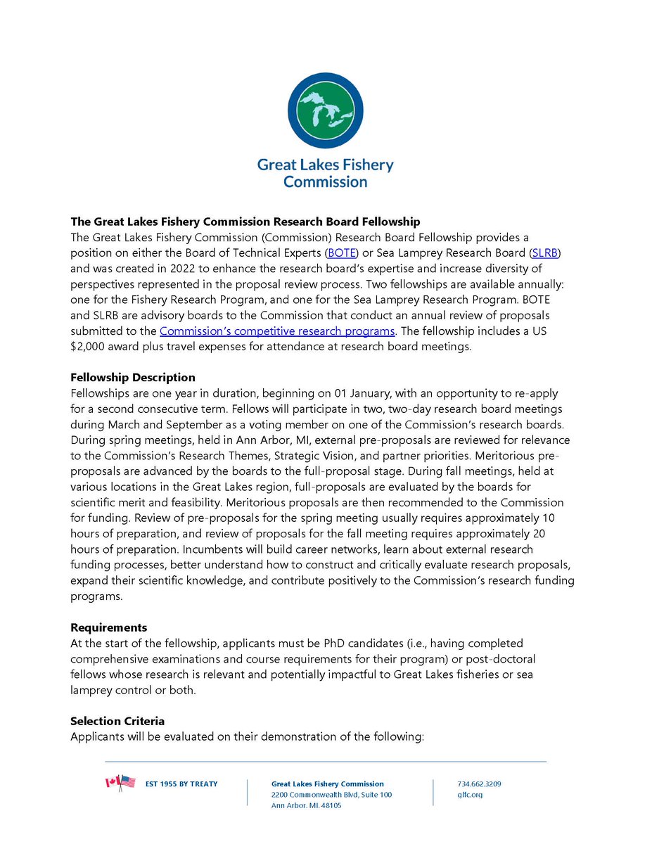 LampreyControl's tweet photo. NEW Early Career Research Board Fellowship opportunity! Fellows will participate in review of research proposals & build networks. 2 positions available; including $2k stipend + travel expenses. Open to PhD & post-docs. Applications due July 15. More info: https://t.co/peacxnjXfK https://t.co/BmDZWPe8CA