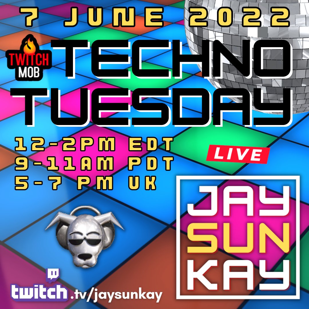 jaysunkay's tweet photo. Bringing the funk to Techno Tuesday this week. 7 June @ 12pm EDT / 9am PDT / 5pm UK Tune in, turn on! https://t.co/4HmpaKuHWi @jaysunkay #jaysunkay #technotuesday #twitchmob https://t.co/ynhDyoZG2N