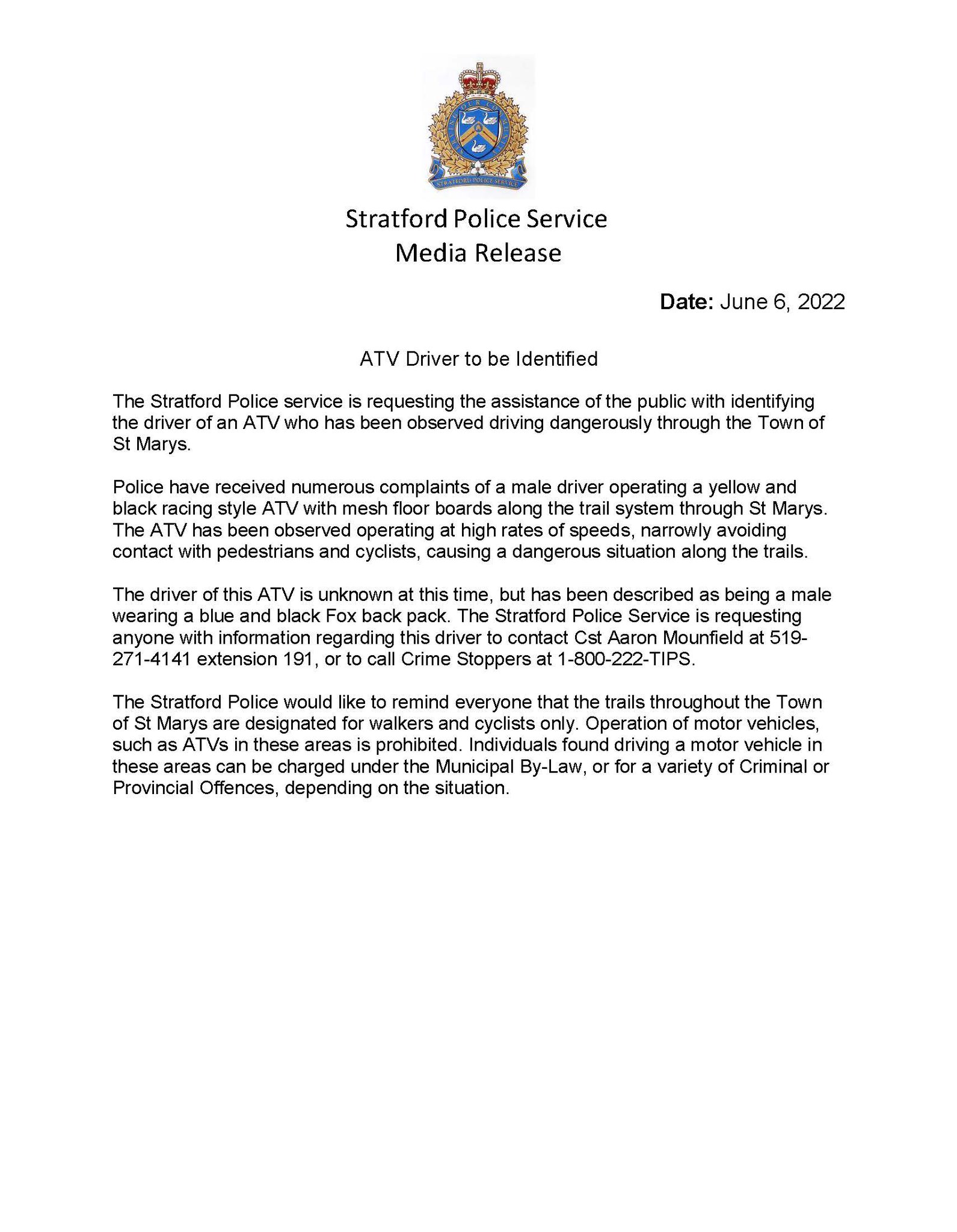 Stratford Police Service В X: „ / X
