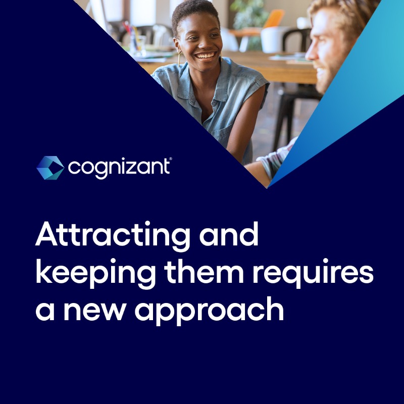 Cognizant's tweet photo. Learn why the workplace of the future will be driven by purpose, inclusivity and sustainability—and why it’s critical to attracting tomorrow’s talent. #NetZero #FutureofUs #IntuitionEngineered