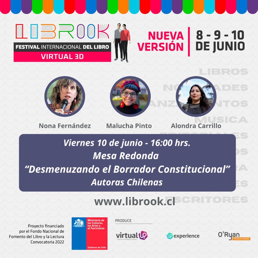 AutorasChilenas's tweet photo. Desde el inicio de este proceso constituyente hemos estado implicadas. Este viernes, a las 16.00, tendremos esta mesa de conversación en @Librookcl a la espera del plebiscito donde votaremos #Apruebo Con las gigantes @AlondraCVidal y @maluchayallego 🔥#feminismoycultura https://t.co/u5g9TDp0a7