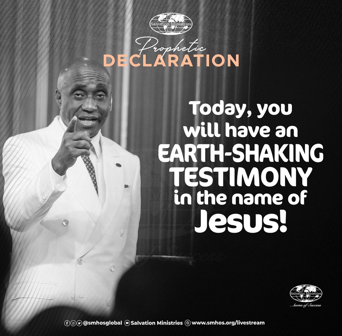 smhosglobal's tweet photo. A testimony that will gather the attention of the world is coming your way!
#SalvationMinistries
#DavidIbiyeomie https://t.co/0KyR9ztCB2