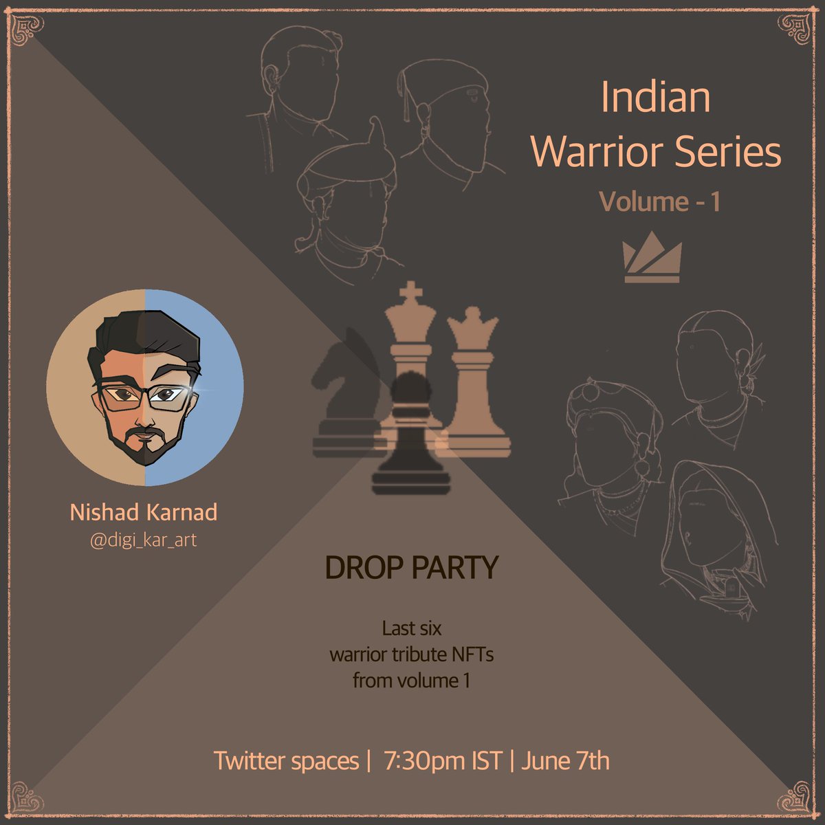 NishadKarnad's tweet photo. ⚔️Hosting a session for our collection - do join in at 7:30pm IST, 7th June⚔️

#wazirxnft
#nftdropparty https://t.co/3xBpFLyOQY