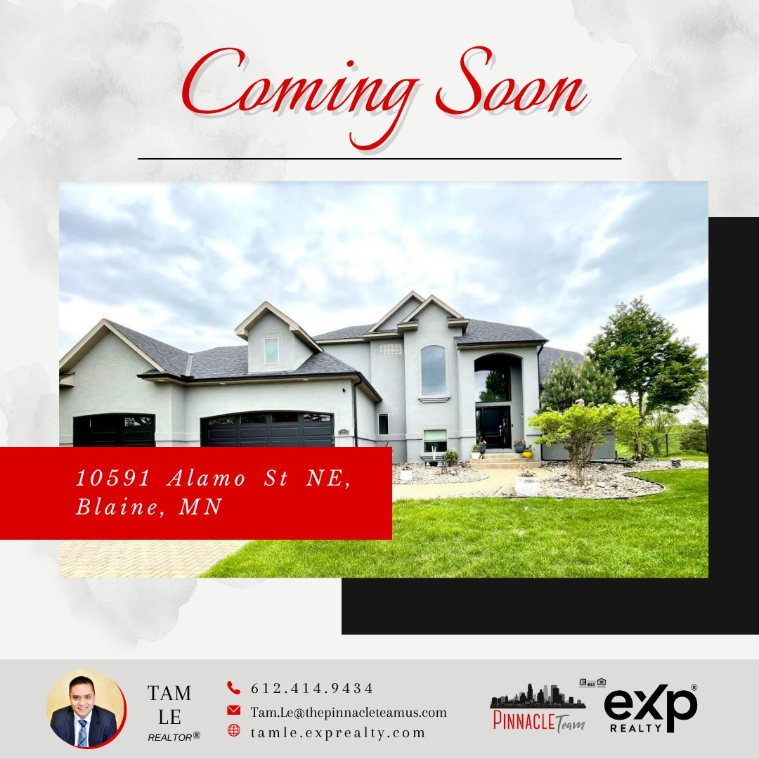 PinnacleTeamUS's tweet image. Coming Soon! Be the first to see it!

#ComingSoonMN #TamLeRealtor #PinnacleTeamMN #EXPRealty #BlaineMN #LiveOnAcreage