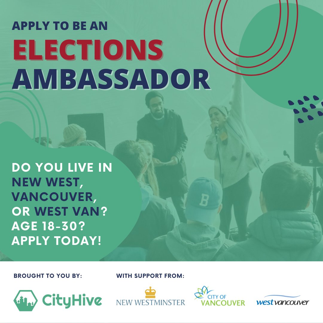 cityhivevan's tweet photo. 🗳️ Have you applied to be an Elections Ambassador yet? 🗳️

Are you between 18 and 30? Do you live in New West, Vancouver, or West Vancouver? Are you passionate about local politics and youth engagement? 

Apply NOW (or by June 12th): https://t.co/5UwuoRZcVi https://t.co/fEUwZPWKGm