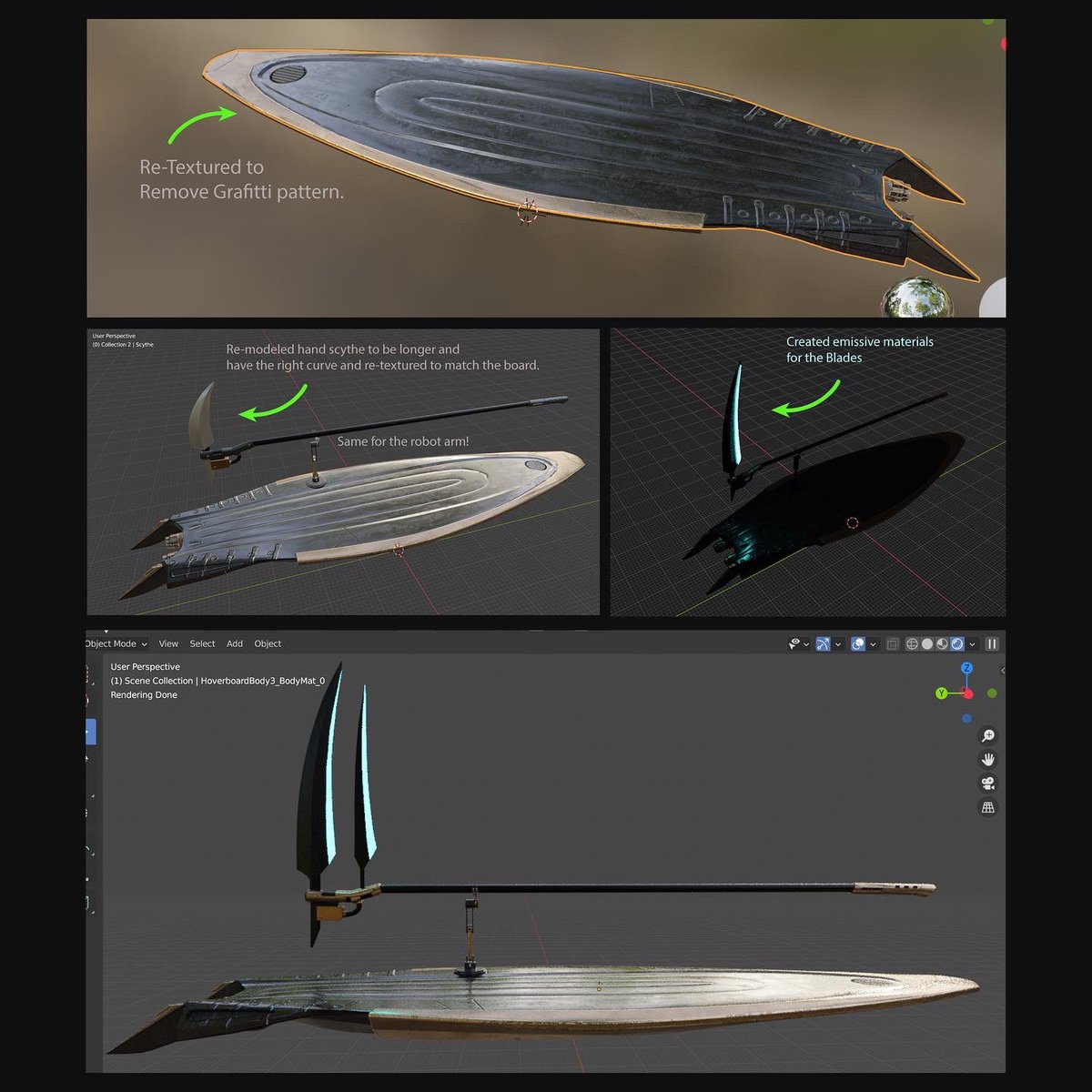 brybellringer's tweet photo. Infinite Reaper Board - This was an exercise in repurposing store bought assets through re-modeling and retexturing. This was so fun putting together though I wish I had more time to fully customize the silhouette  of the board … #blender #3dmodeling #scifi https://t.co/FicDjAneB6