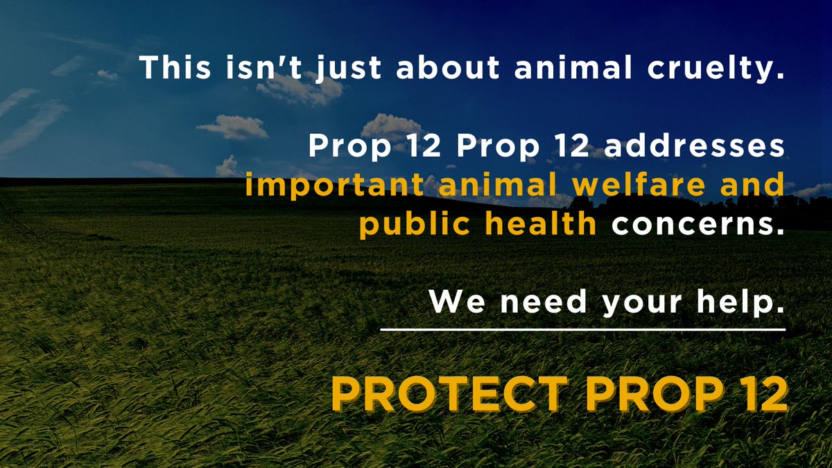 Overturning Prop 12 isn’t just about animal cruelty. #SCOTUS ruling could lead to “big business exemption” from laws addressing animal welfare, environment &amp; public health. That’s why we’re urging <a href="/POTUS/">President Donald J. Trump</a> to #ProtectProp12.