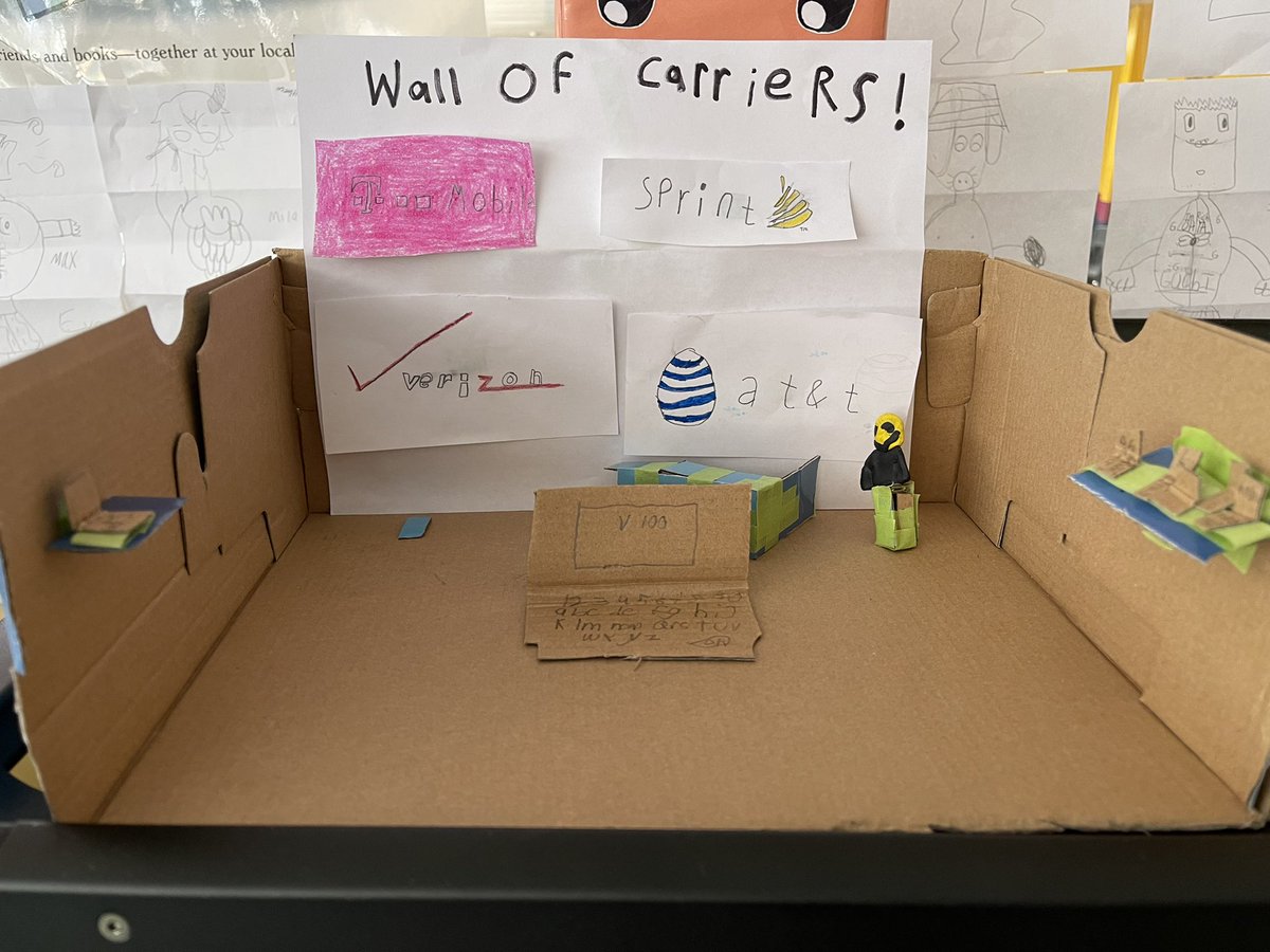 McCuskerLibrary's tweet image. A student who loves cell phones (and knows I do too) made me a gift. It’s a phone store! I think it’s genius. ❤️👍