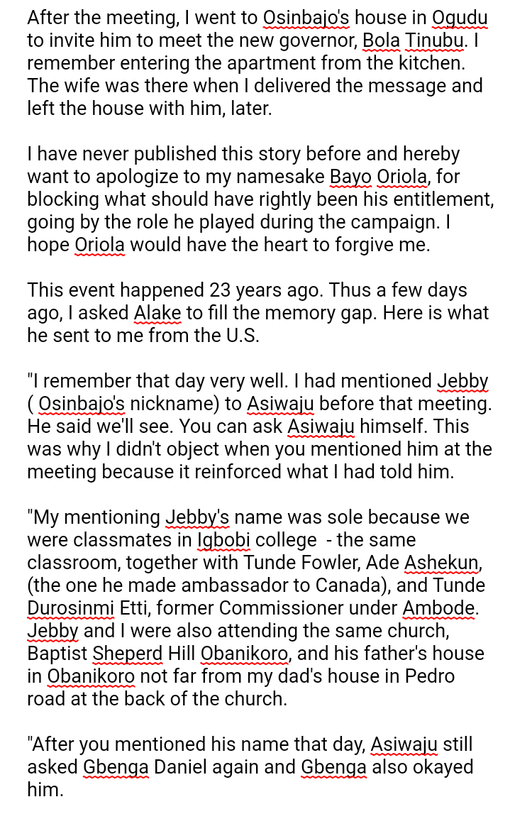 cbngov_akin1's tweet image. Tinubu and Osinbajo: The true story of how they met

By Bayo Onanuga 

I never wanted to write this story but I was inspired to do so today, following Buba Galadima's interview with the Punch on Monday. Buba struck a chord when he spoke about the issue of trust in the....
