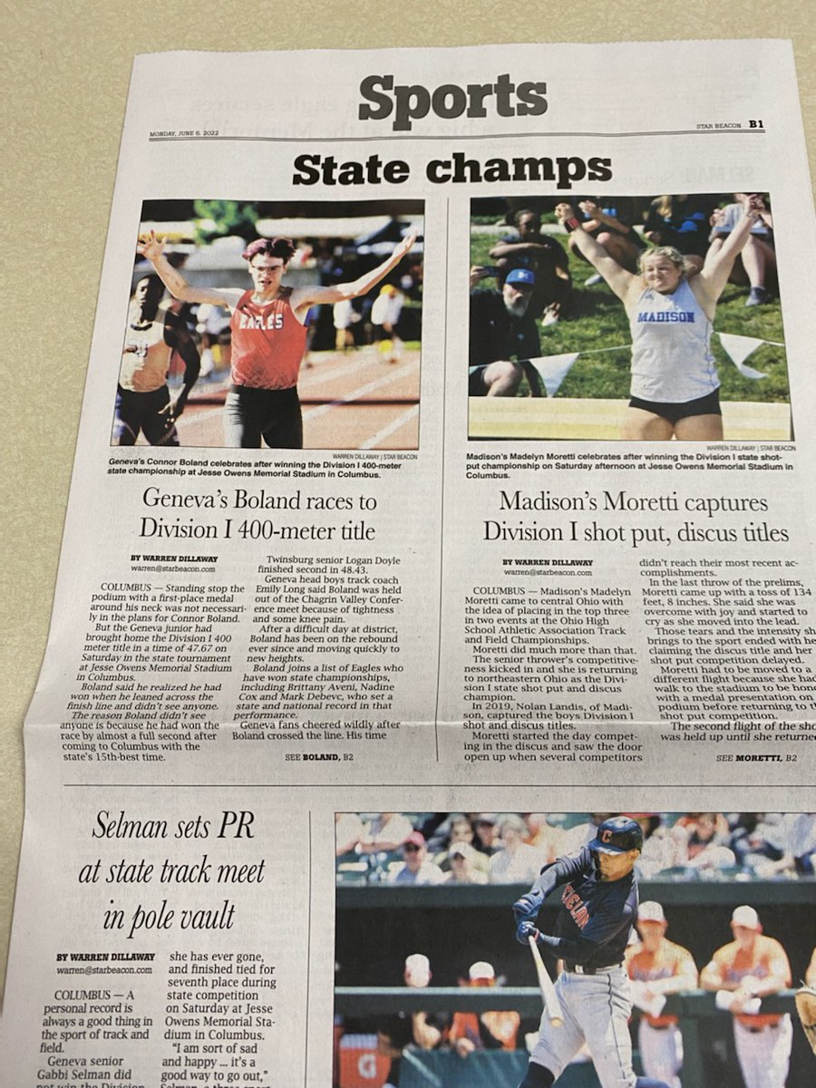 Pick up a copy of the Warren Dillaway state track and field extravaganza in Monday's @thestarbeacon