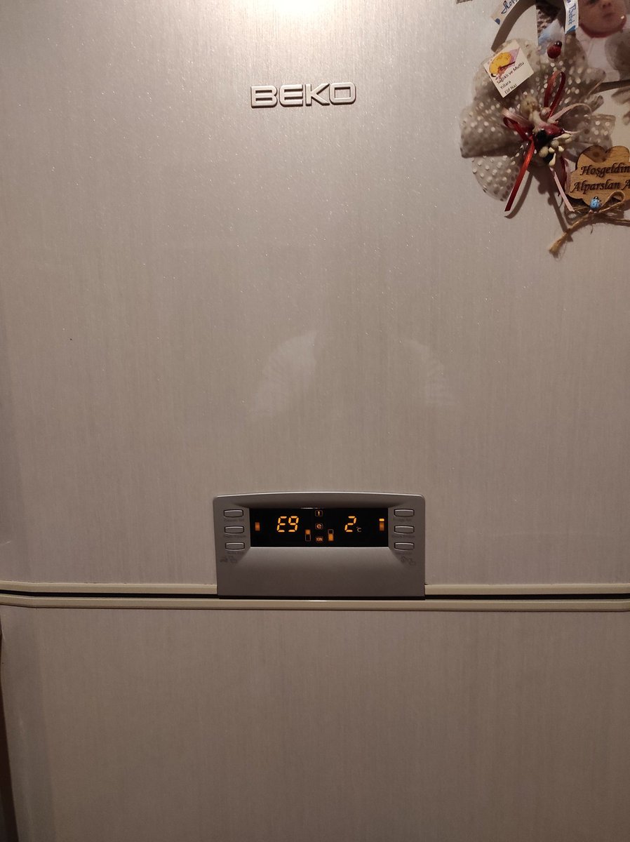 Buzdolabını alalı yaklaşık 10 Yıl oldu. Böyle bir arıza verdi (Kod :E9). Geçtiğimiz ay arızanın giderileceği konusunda servis gelip parça değişimi yaptı. Ama parçanın değişiminden bir gün sonra yine aynı arızayı verdi. Servis tekrar gelip kontrol etti. Ancak "sorun görünmüyor...