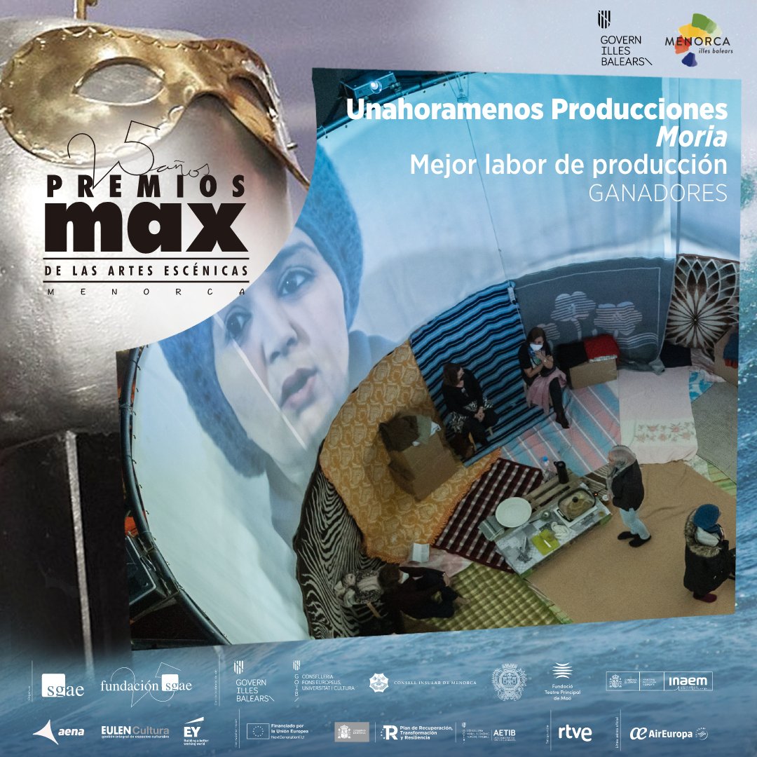 Los #25PremiosMax dicen que la manzana a la Mejor Labor de Producción es para #UnaHoraMenosProducciones por #Moria. Es una propuesta que se sostiene a partir de testimonios reales de dos refugiadas y sus familias en el campamento de Moria. Bravo!