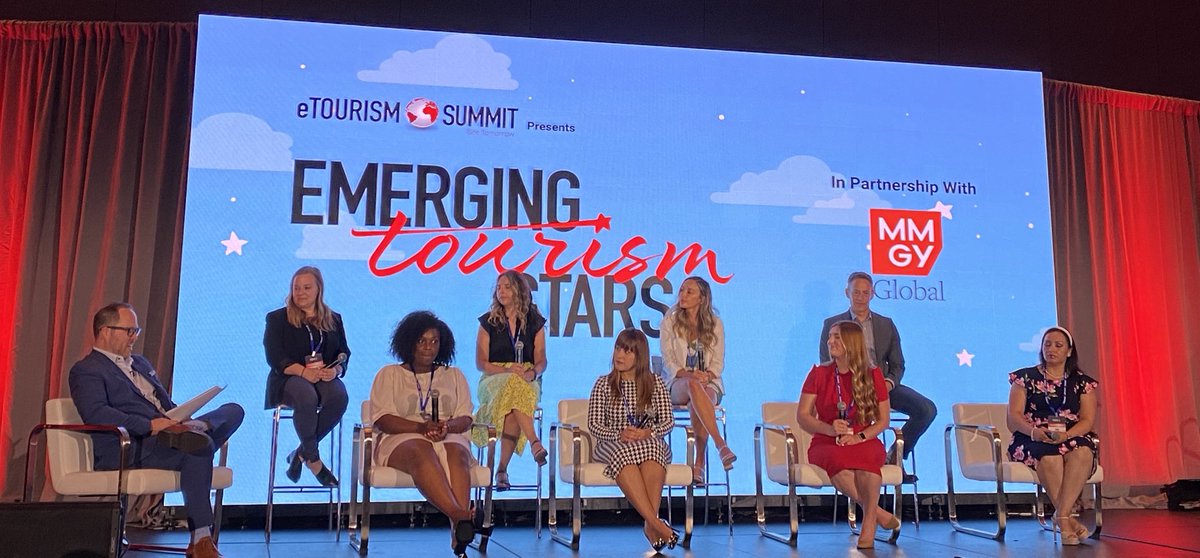 eTourismSummit's tweet photo. Congratulations! Winners of 2022 #EmergingTourismStars in conversation w/ Justin Farmer @MMGYGlobal at #eTS22. *brilliant* #futureleaders #destinationmarketing https://t.co/fsdEssp1gO