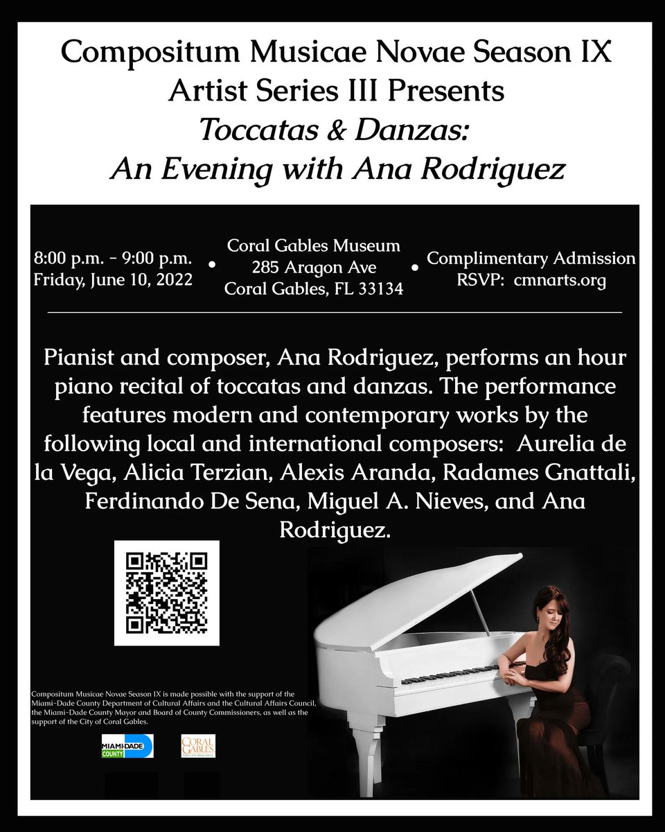 AArandaComposer's tweet photo. Estreno en Estados Unidos de mi Elegía para piano solo, también serán interpretadas mis Dos Piezas para Piano (Danza y Toccata)  por la gran pianista Ana Lourdes Rodríguez en el Museo Coral Gables de Miami. Próximo viernes 10 de Junio.  @anapianist #alexisaranda https://t.co/zP0fbNTfJI