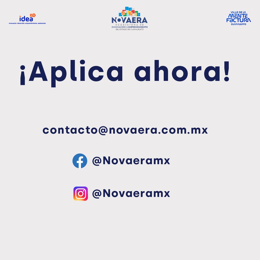 Incubar tu idea de negocio con nosotros te trae múltiples beneficios. Desde generar un modelo de negocio estable hasta vincularte con fondos de inversión extranjera. 

¡𝗔𝗽𝗹𝗶𝗰𝗮 𝗮𝗵𝗼𝗿𝗮! 

Link de registro: buff.ly/3FPQhG6

#Novaera  #SoyMentefactura #Guanajuato