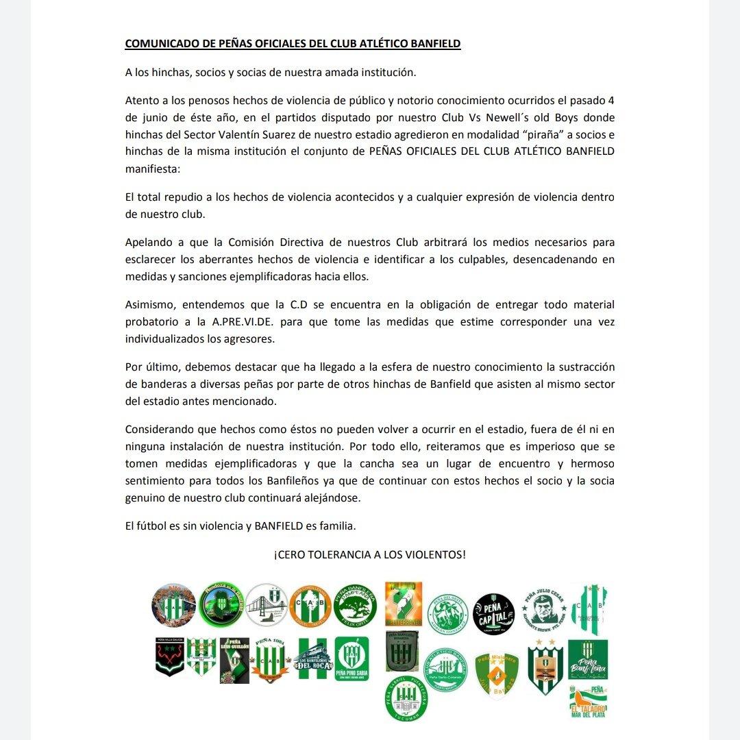 banfieldroca's tweet photo. Repudiamos todo hecho de violencia !! https://t.co/pW6CsBDFM8