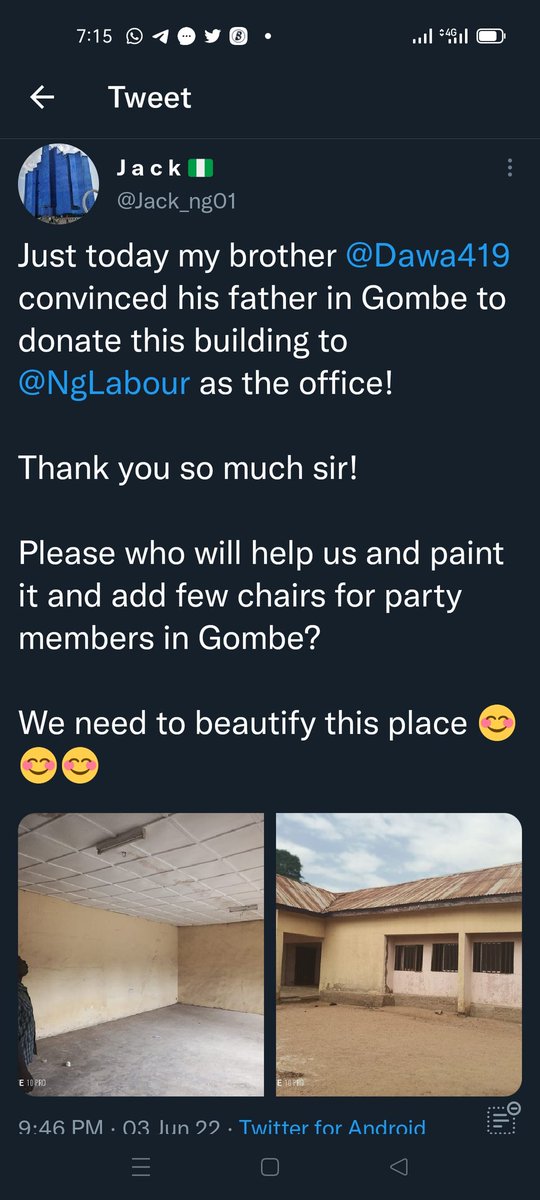 Jack_ng01's tweet photo. I made this tweet few days ago about the building @Dawa419 father donated to us in Gombe State

Y'all Donated 255k and now here we are 

@NgLabour over to you! https://t.co/uKhMNBIk0U