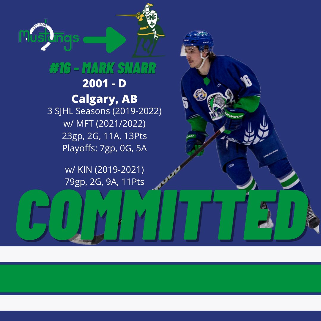 COMMITMENT:

The Mustangs are proud to announce that '01 D Mark Snarr has committed to St. Norbert College (NCAA III) for the 2022/2023 season!

Congrats, Mark!

MORE: melfortmustangs.com/snarr-commits-…

<a href="/theSJHL/">SJHL</a> @stnorbert