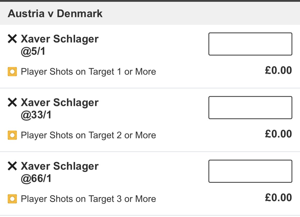 bettingvillage's tweet image. Price play 🚨 

With Betfair...

Schlager is as short as 7/4 for a shot on target with 365 but 5/1 with 365.

That's a good price.

18+ gambleresponsibly