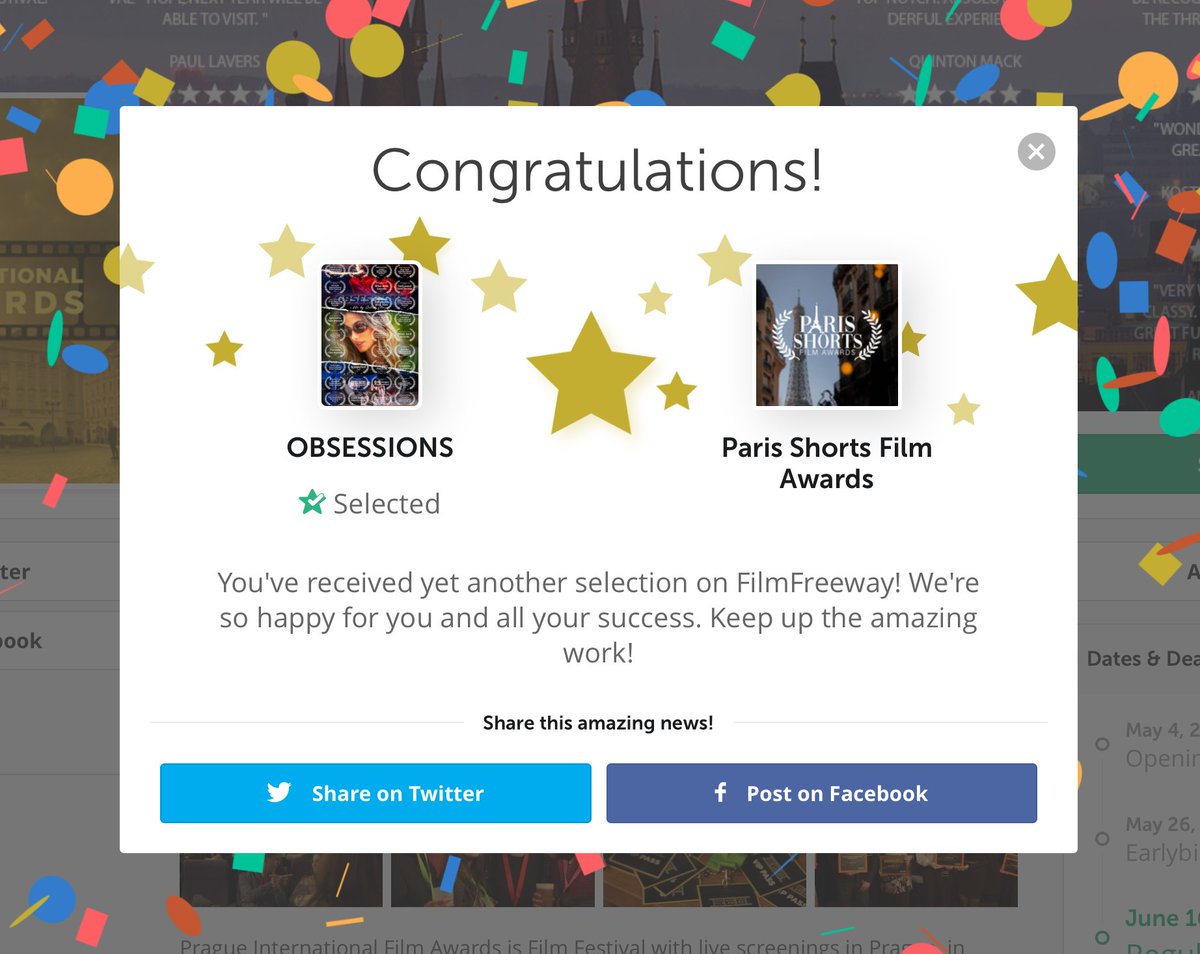 Aash_0005's tweet image. Amazing news! OBSESSIONS  was just selected by PARIS Shorts Film Awards via FilmFreeway.com! 
THANK YOU for all your love and support 🙏🤗🙏

#filmfestival #independentfilm #film #thankyou #paris 
@OlgaSafari @dre_fig @Aash_0005 @MediaFactoryInl @ScreenForumPod
