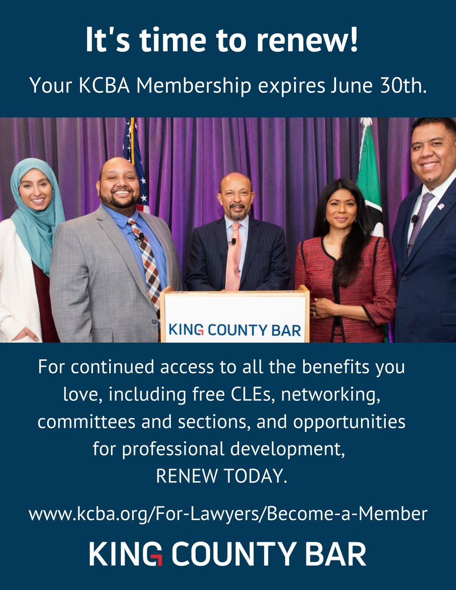 It's time to renew your KCBA membership! Go to: kcba.org/For-Lawyers/Be… TODAY! #KCBA #membership #lawyers #probono #benefits