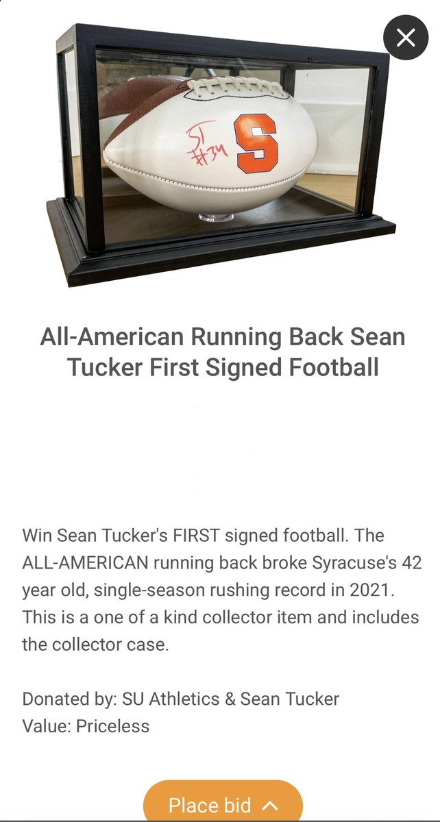 seantucker2020's tweet photo. To all Syracuse football fans and collectors don't miss out on a chance to own the FIRST Syracuse donated football signed by me to support the kids at Jamesville Elementary School. Link to auction site: https://t.co/wxQkkrdBs0 https://t.co/lyRyKY0hIC