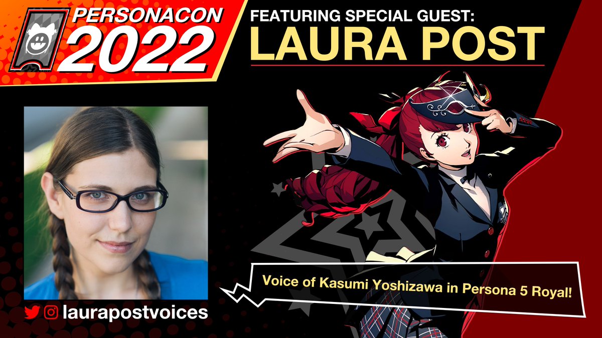 ThePersonaCon's tweet photo. 🎀💜"Welcome back, senpai!" 💜🎀
Returning to PersonaCon again is the amazing @LauraPostVoice  voice of Kasumi from P5R &amp; Nuwa in SMTV! Bring those ribbons, masks &amp; hearts for a Q&amp;A June 11th 2PM PST! The stage is set for Violet to steal some hearts! You don't want to miss it! https://t.co/MVSGkMDHEY