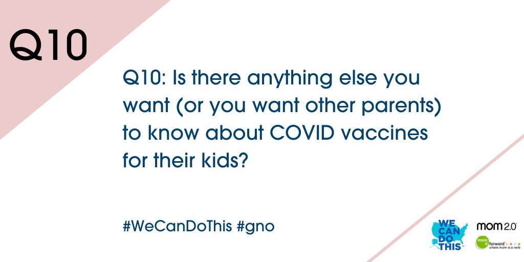 mom2summit's tweet image. Q10: IS THERE ANYTHING ELSE YOU WANT (OR YOU WANT OTHER PARENTS) TO KNOW ABOUT COVID VACCINES FOR THEIR KIDS? #WeCanDoThis #gno PLS RT