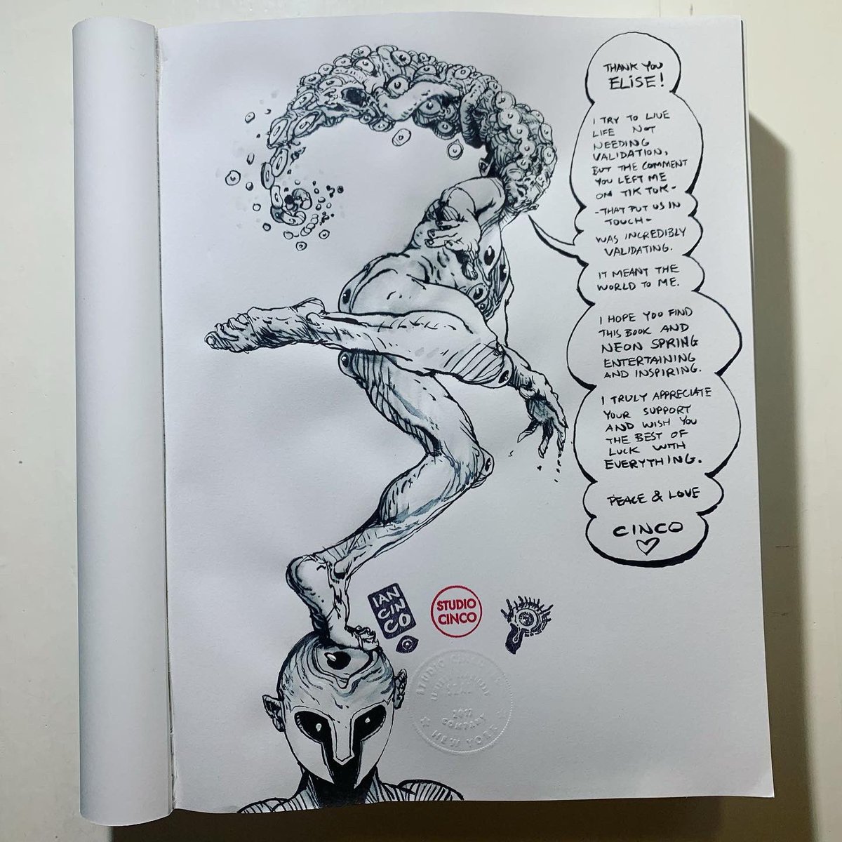 Ian_Cinco's tweet photo. Custom in ERRATICA for @elisethearteest. Elise left me one of the best comments I’ve ever received about my mural on 49 Wyckoff. Thank you Elise!🙏🏼
#SelfPublishing #IndieComics #ComicArtist #NeonSpring #Cyberpunk #Erratica #IndiePublishing #ArtBook #Indie #Drawing #iLoveDrawing https://t.co/sxtJy1SLa2