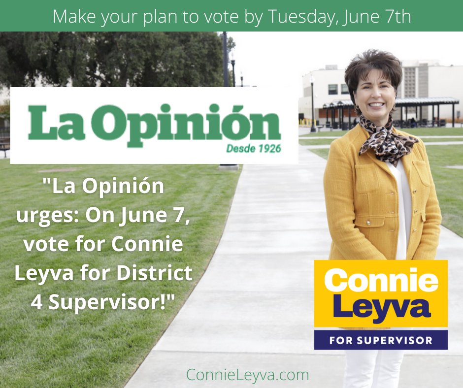Thank you La Opinion for your endorsement. Now let's get folks to the polls by Tuesday, June 7th.

Gracias por su apoyo La Opinion, Su Voz es Su Voto. Voten este Martes, 7 de Junio.