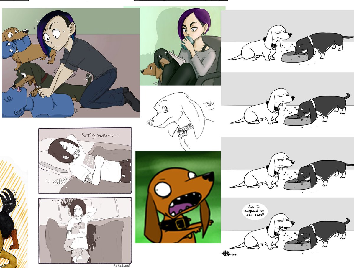 Tilly drawings over the years (a lot of this is 6-10+ years old, covering high school - college) She and Jack (who's almost 14 now) were regular characters in my art and a lot of my ongoing comics at the time. I hope to continue to draw her when it's a little less raw 🤎🖤