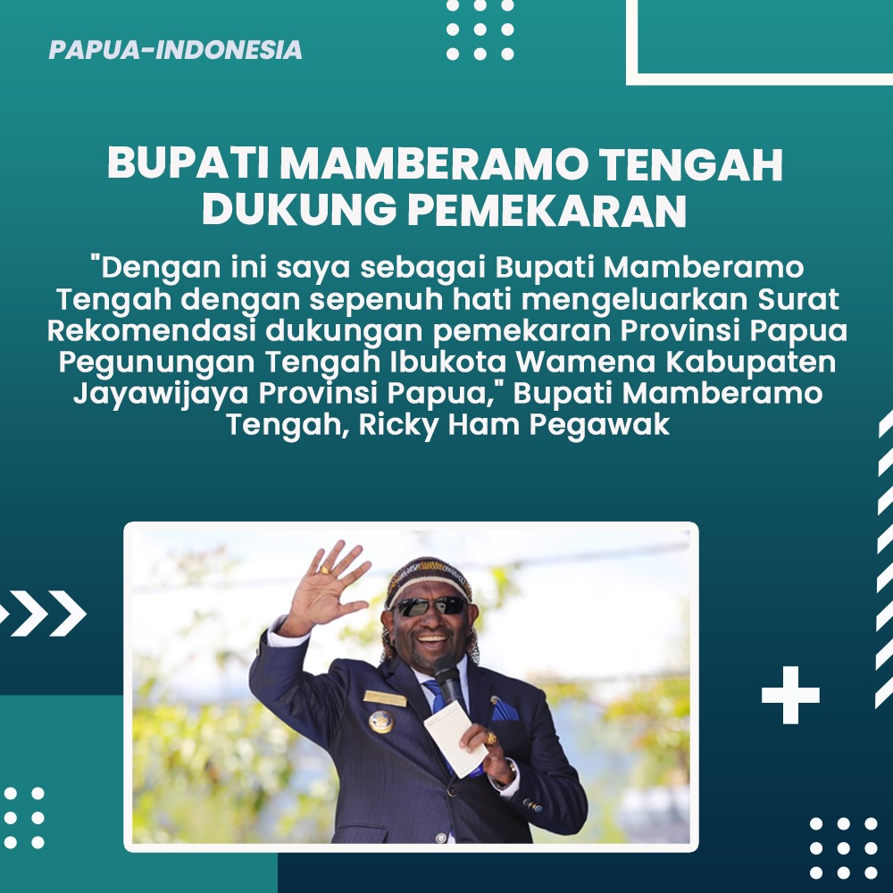Yyout16's tweet photo. Dengan ini saya sebagai Bupati Mamberamo Tengah dengan sepenuh hati mengeluarkan Surat Rekomendasi dukungan pemekaran Provinsi Papua Pegunungan Tengah Ibukota Wamena Kabupaten Jayawijaya Provinsi Papua. #DOBUntukKebaikanPapua #PapuaIndonesia https://t.co/z6SszbBW21