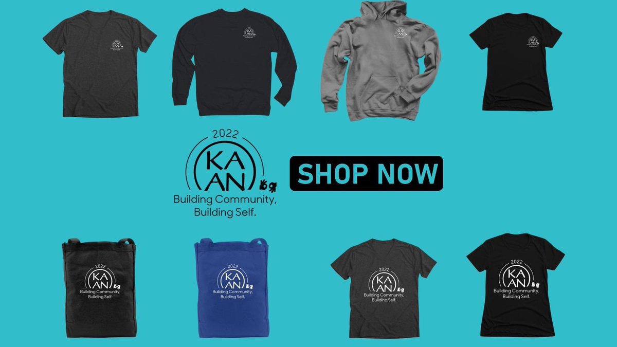 The KAAN 2022 Merch Shop is live! choose from t-shirts, sweatshirts, hoodies, and long sleeved shirts in uni-sex, women's, and youth sizes as well as different color options.

Grab a KAAN 2022 canvas tote to carry all your conference items (or snacks!).

wearekaan.org/kaan2022store
