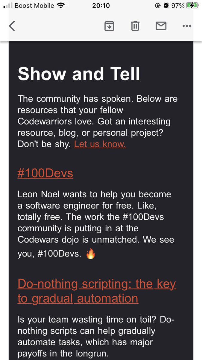 Ambrace (@amberwa91699470) on Twitter photo Here, peep the sweet shoutout for <a href="/leonnoel/">Leon Noel 🔥</a> and #100Devs that I found when I opened the #Codewars monthly debrief email today! Here, peep the sweet shoutout for <a href="/leonnoel/">Leon Noel 🔥</a> and #100Devs that I found when I opened the #Codewars monthly debrief email today!
