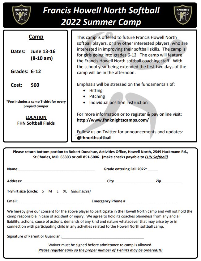 One week until softball camp. Make sure to sign up!