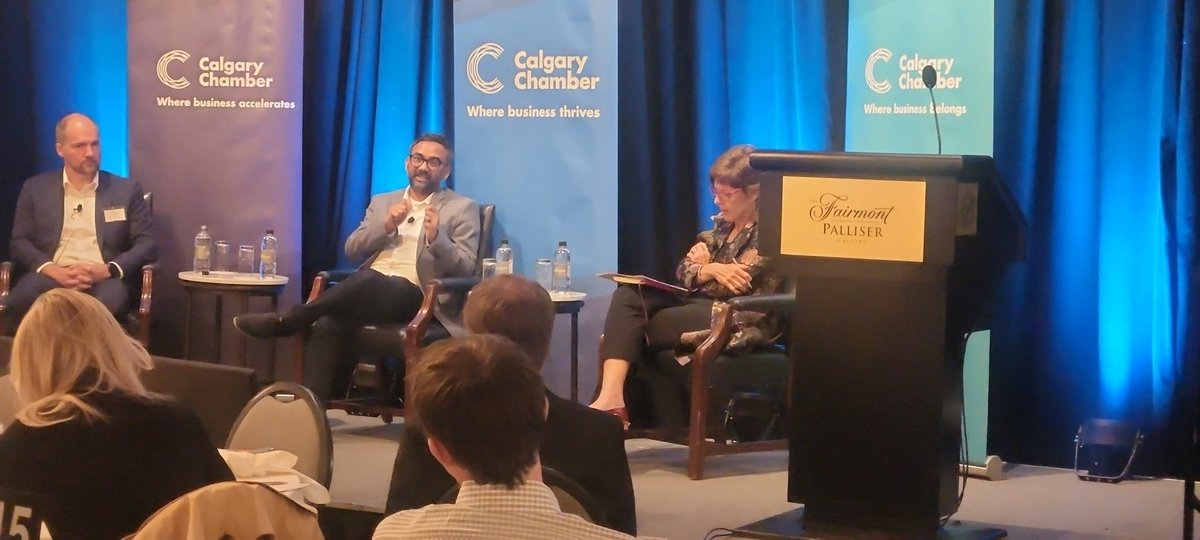 CalgaryChamber's tweet photo. Here at #ConnectSummit talking about barriers to entry and new players in the transportation and logistics space. Neeraj Gupta @Attabotics "collaboration is the new competition" https://t.co/n0elpA0xpY